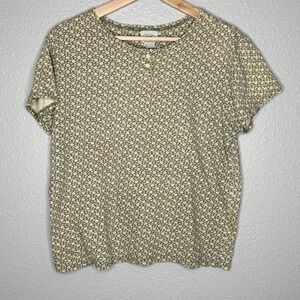 VTG 90s American Eagle Floral Henley Top L Made in Korea Cotton Cottagecore Boho